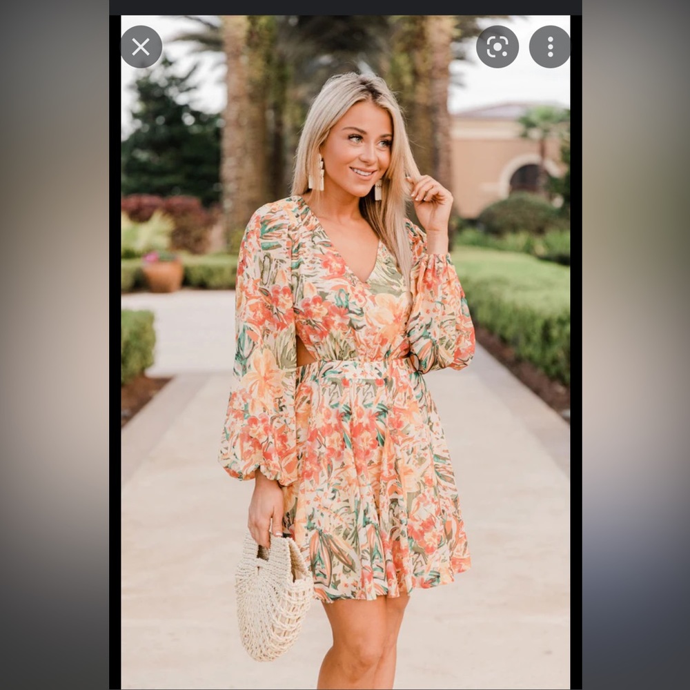 Pink Lily - Radiant Glow Tropical Cut Out Dress